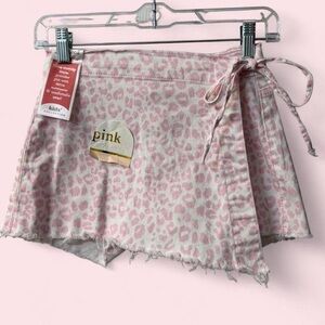 Girls Pink Ivy Leopard Print Denim Skort Tie Waist NWT 14 Large